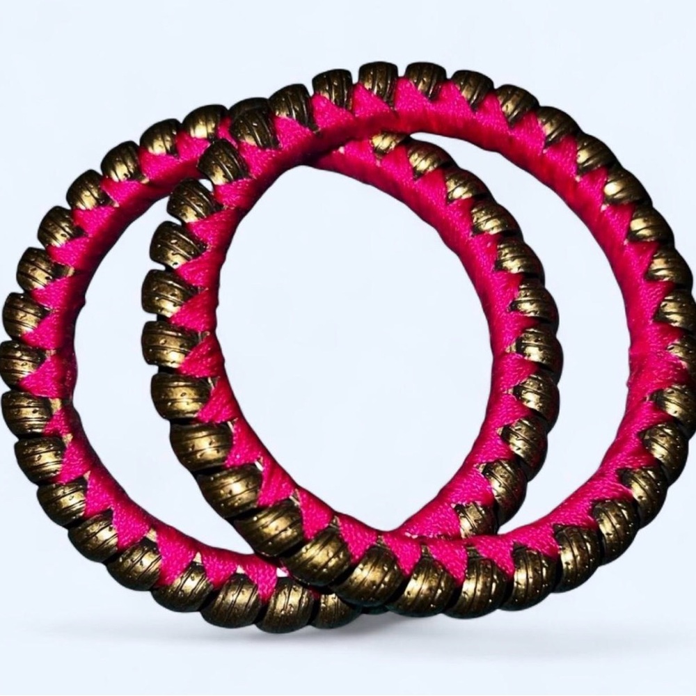 Vintage India Indian Hot Pink and Gold Braided Bangles